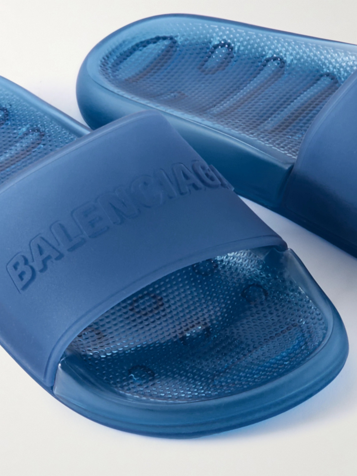 Balenciaga Logo-embossed Rubber Slides In Blue
