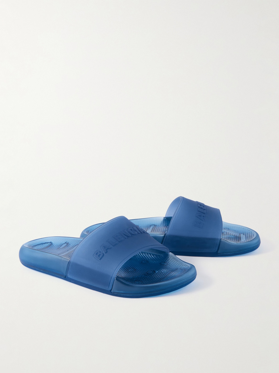 Balenciaga Logo-embossed Rubber Slides In Blue