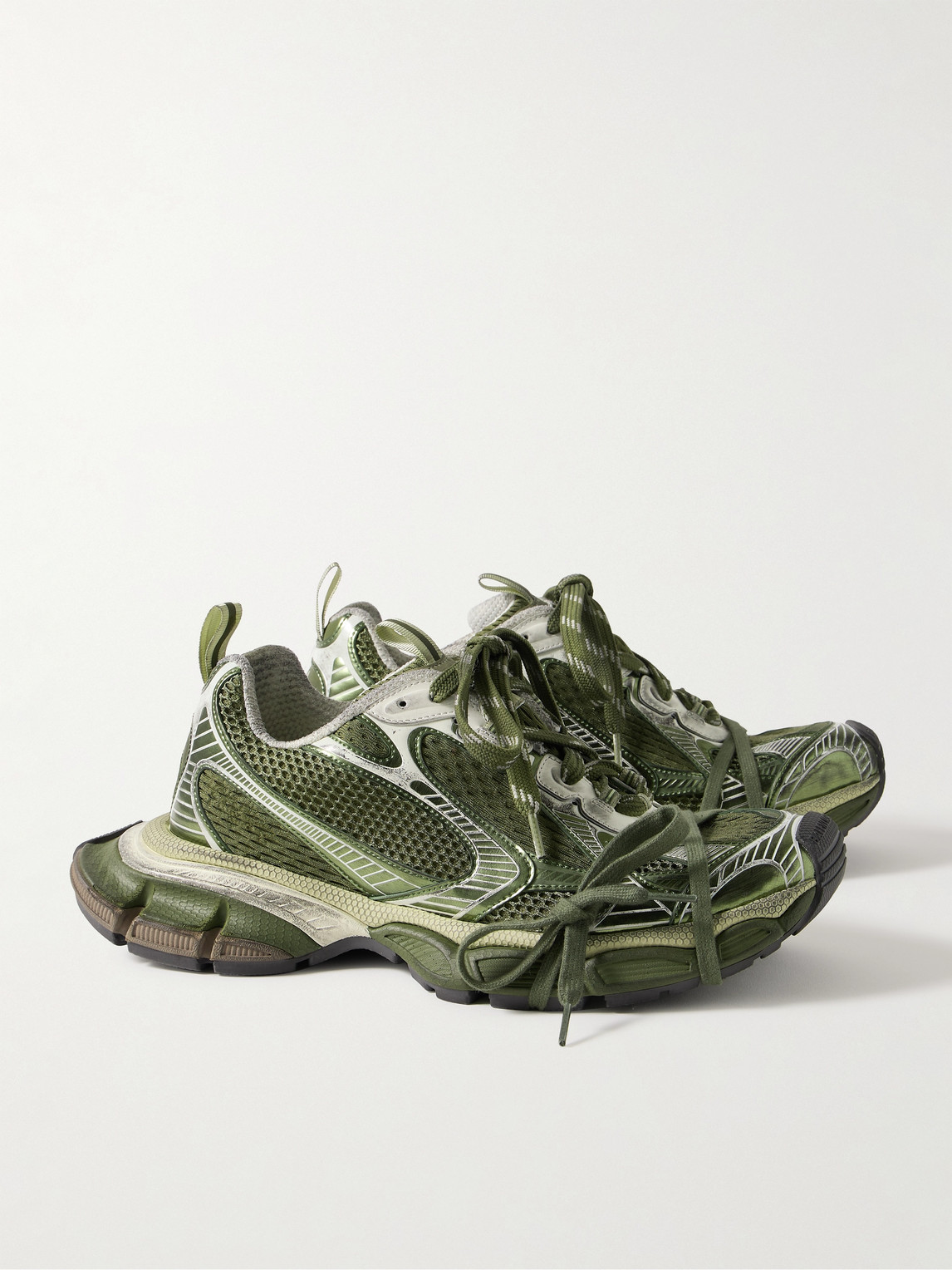 Shop Balenciaga 3xl Distressed Mesh And Rubber Sneakers In Green