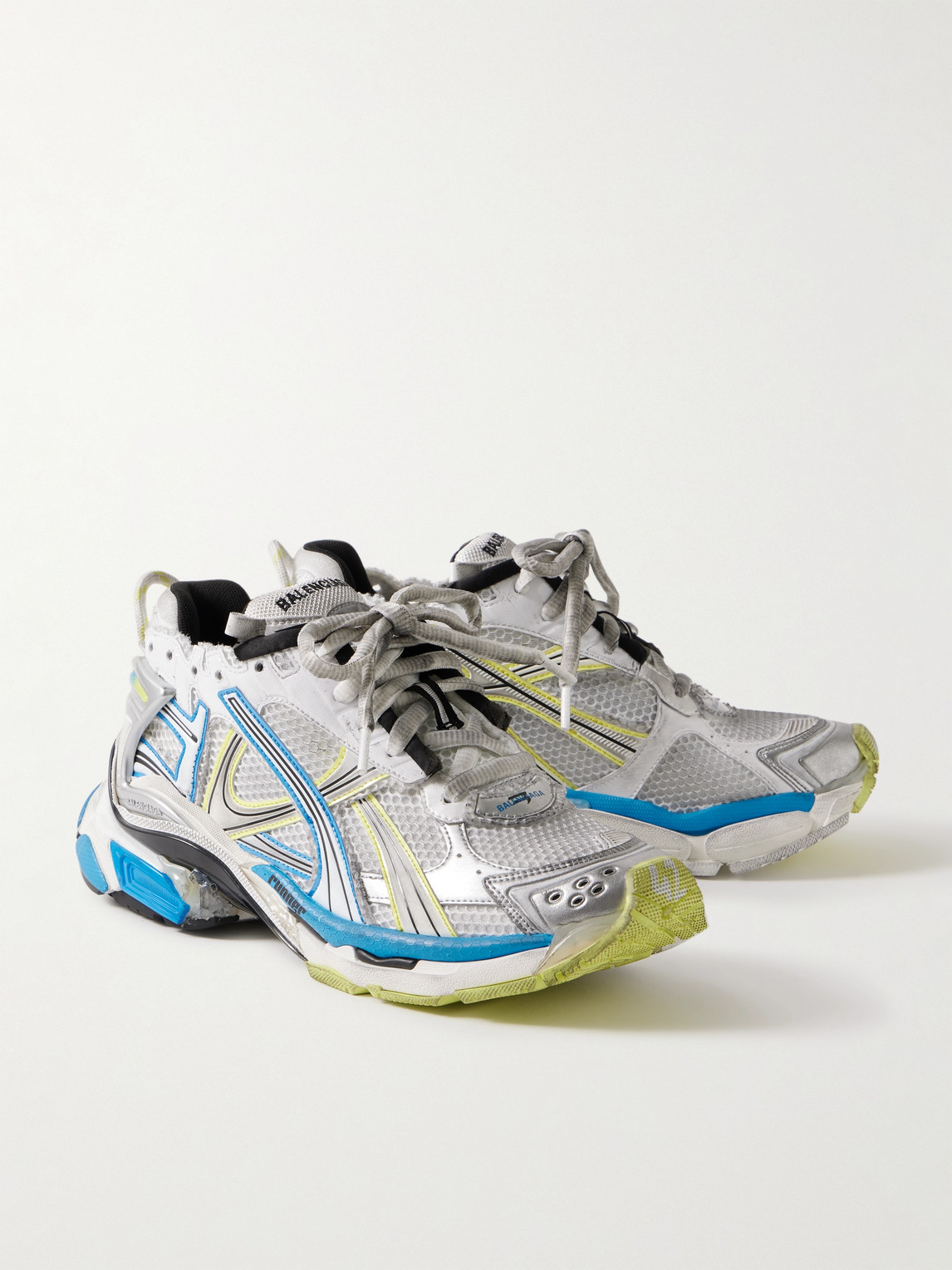 Shop Balenciaga Runner Distressed Rubber And Mesh Sneakers In Gray