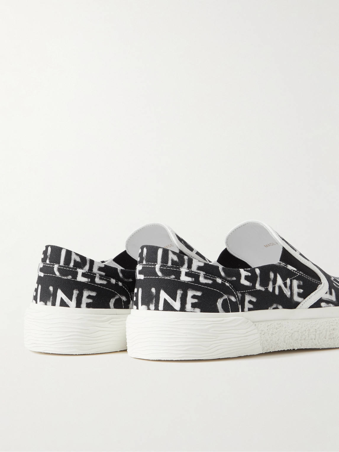 Celine Elliot Leather-trimmed Logo-print Canvas Slip-on Sneakers In Black