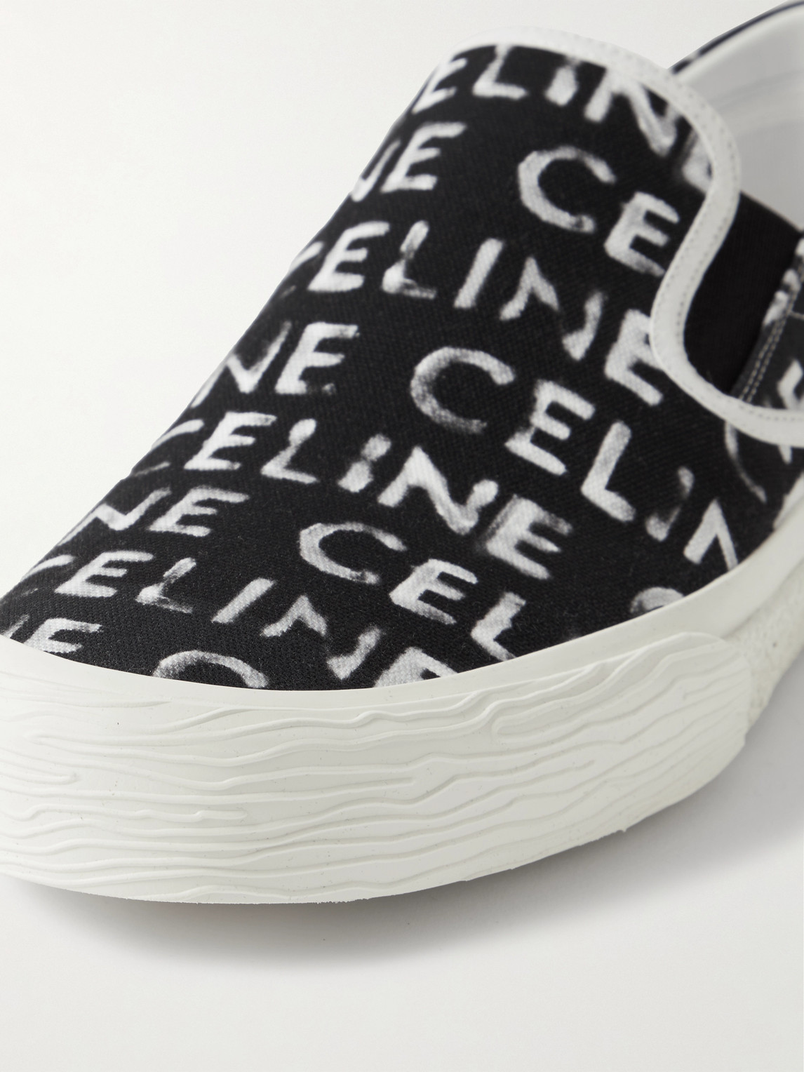 Celine Elliot Leather-trimmed Logo-print Canvas Slip-on Sneakers In Black