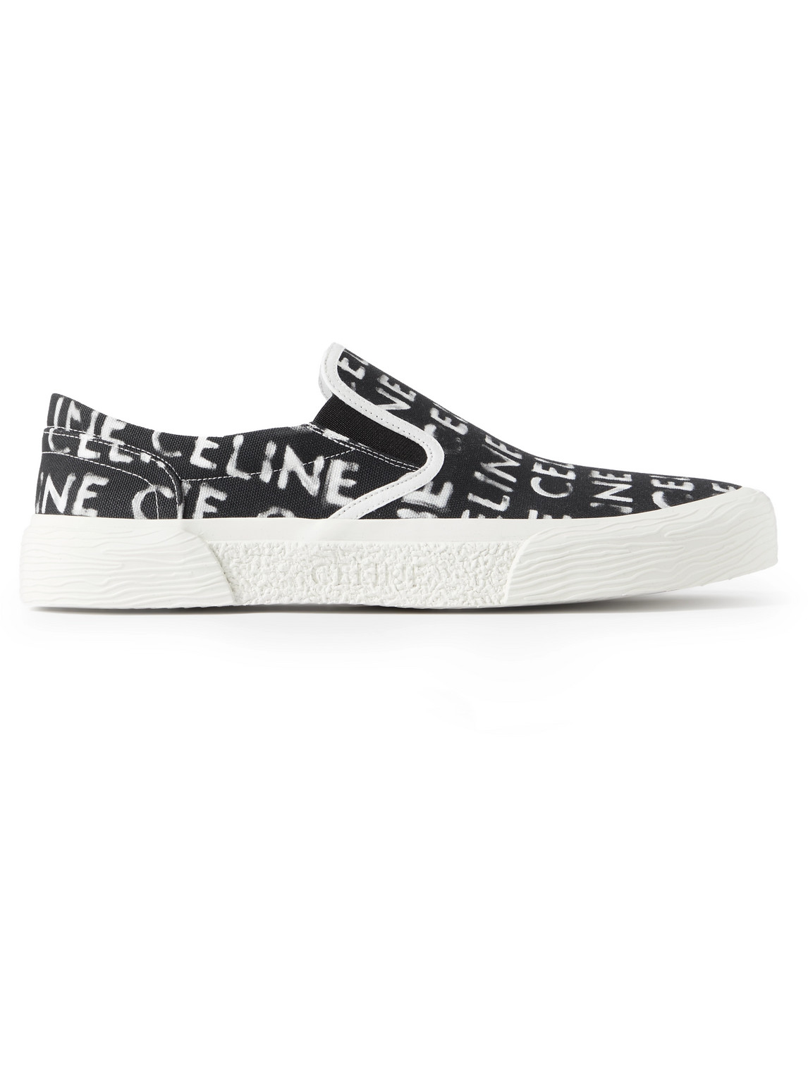 Celine Elliot Leather-trimmed Logo-print Canvas Slip-on Sneakers In Black