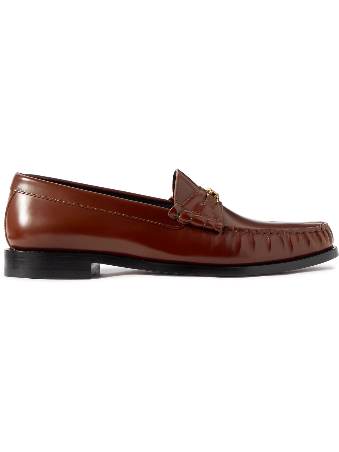 Celine Logo-detailed Leather Loafers In Brown