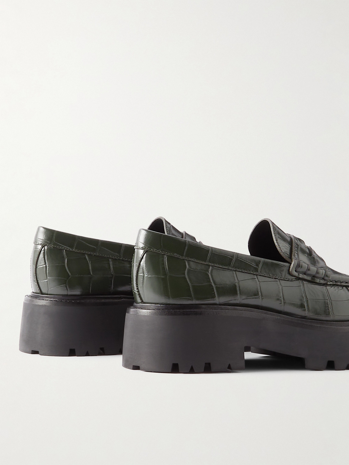 Celine Exaggerated-sole Croc-effect Leather Loafers In Green