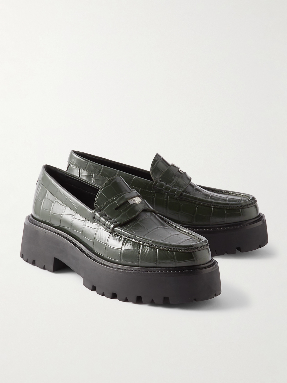 Celine Exaggerated-sole Croc-effect Leather Loafers In Green