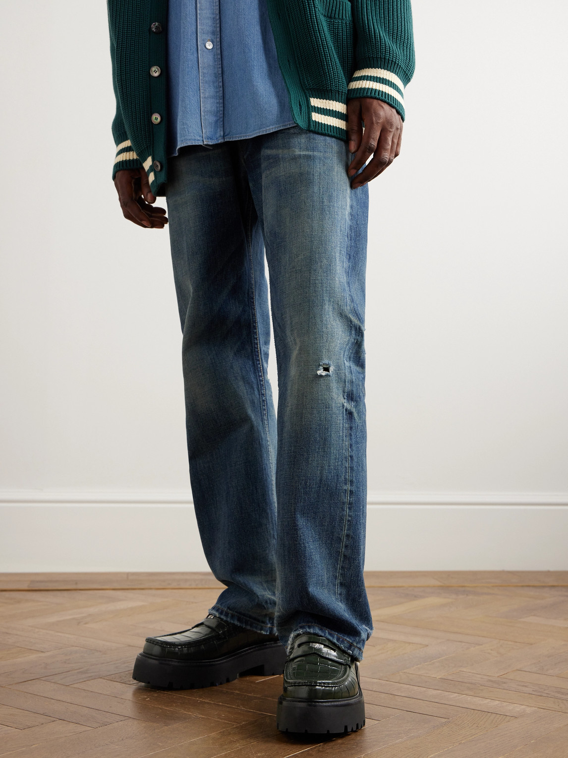 Celine Exaggerated-sole Croc-effect Leather Loafers In Green