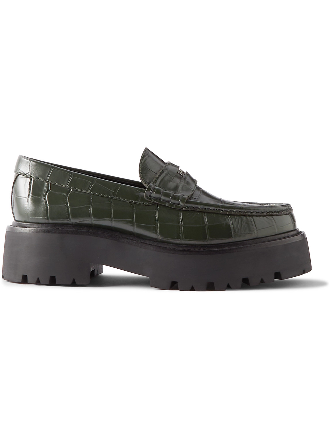 Celine Exaggerated-sole Croc-effect Leather Loafers In Green