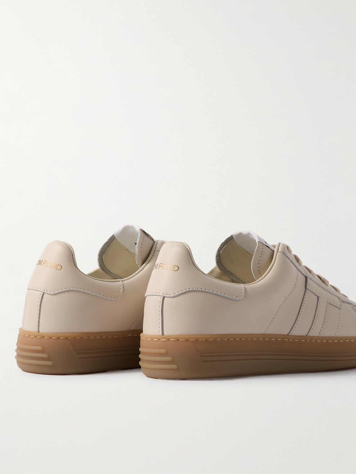 Tom Ford Smooth Leather Low Top Sneakers In Neutrals