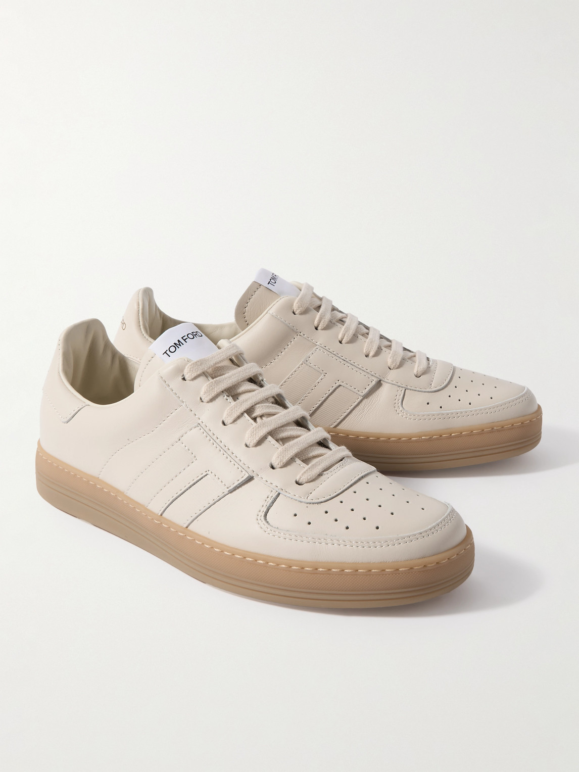 Tom Ford Smooth Leather Low Top Sneakers In Neutrals
