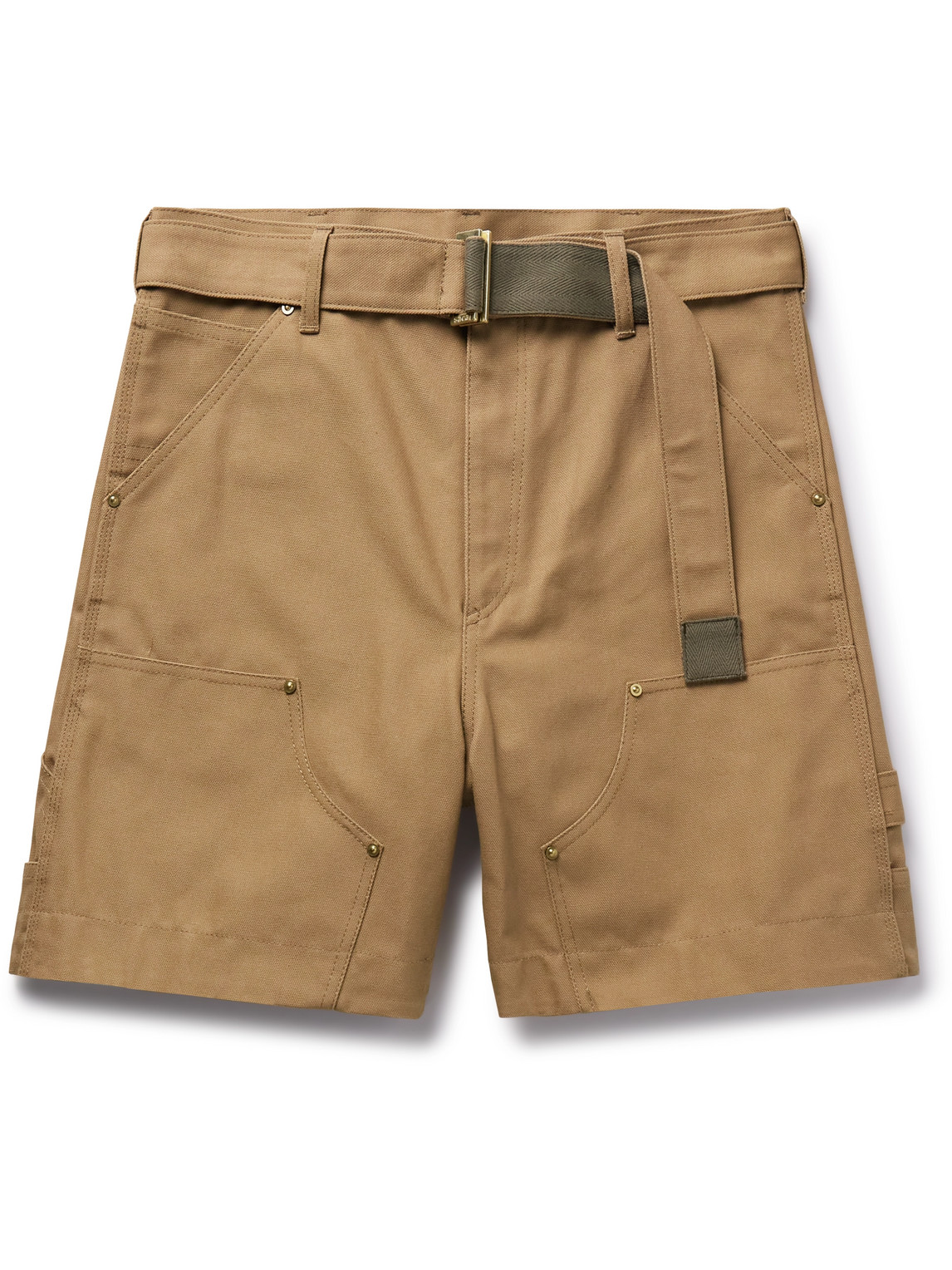 sacai × Carhartt WIP Canvas Shorts Sacai Carhartt Wip Wide-leg Belted Cotton-canvas Shorts In Beige