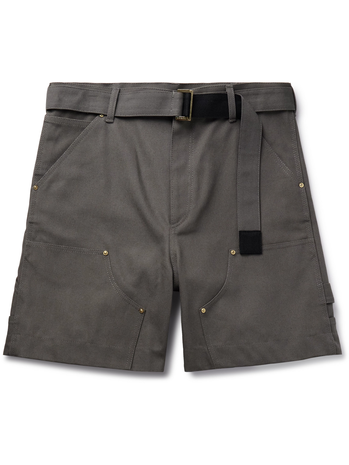 Sacai Carhartt Wip Wide-leg Belted Cotton-canvas Shorts In Gray