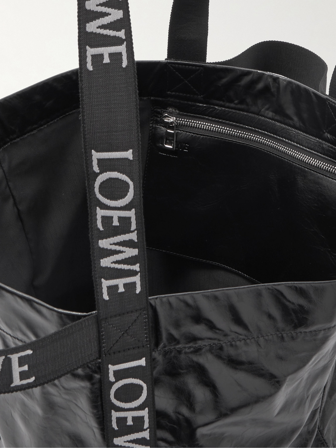 Shop Loewe Distressed Leather Tote Bag In Black