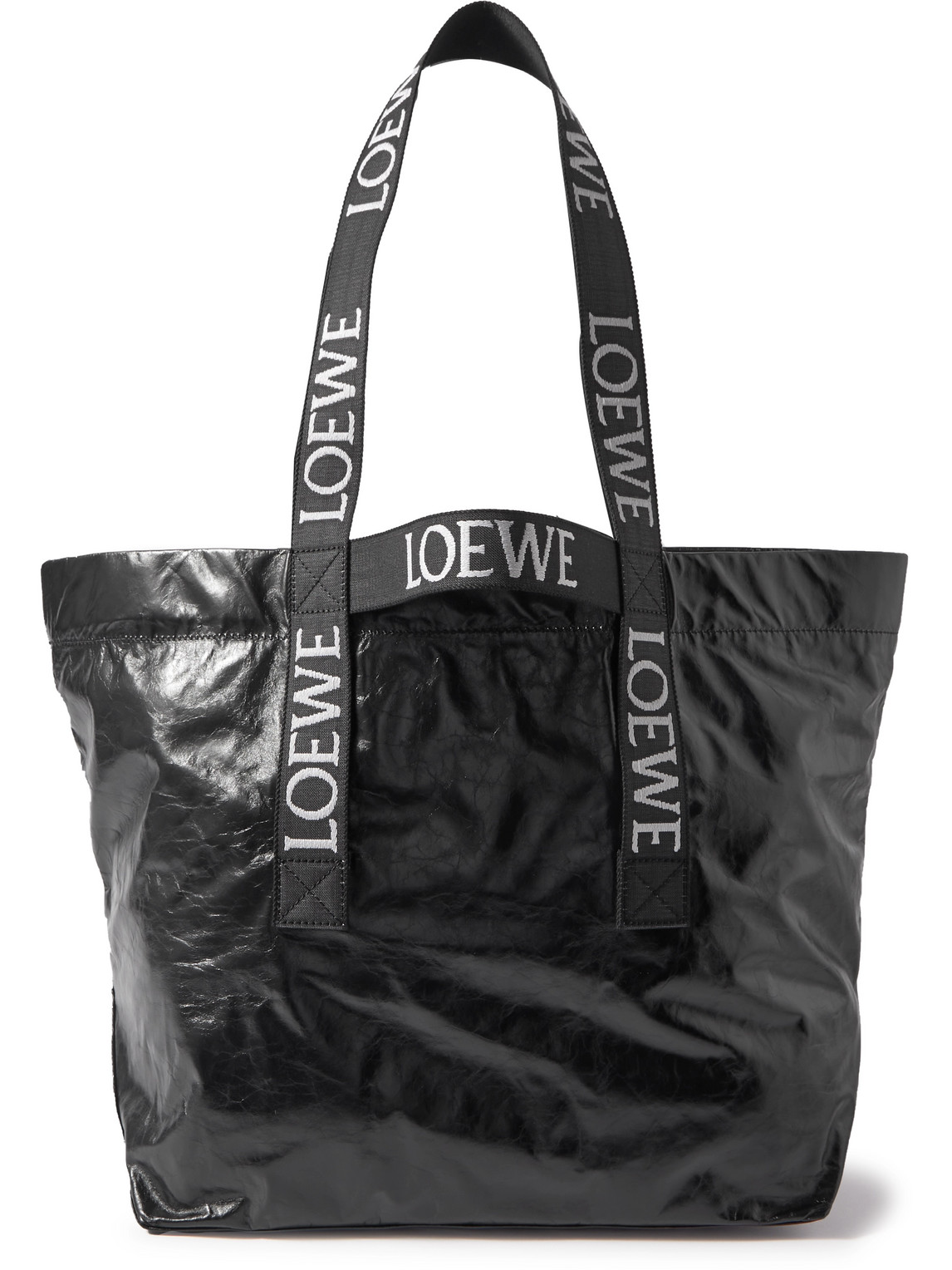 Loewe Distressed Leather Tote Bag In Black