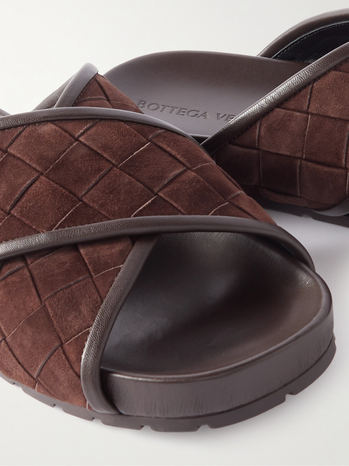 Shop Bottega Veneta Tarik Intrecciato Suede Sandals In Brown