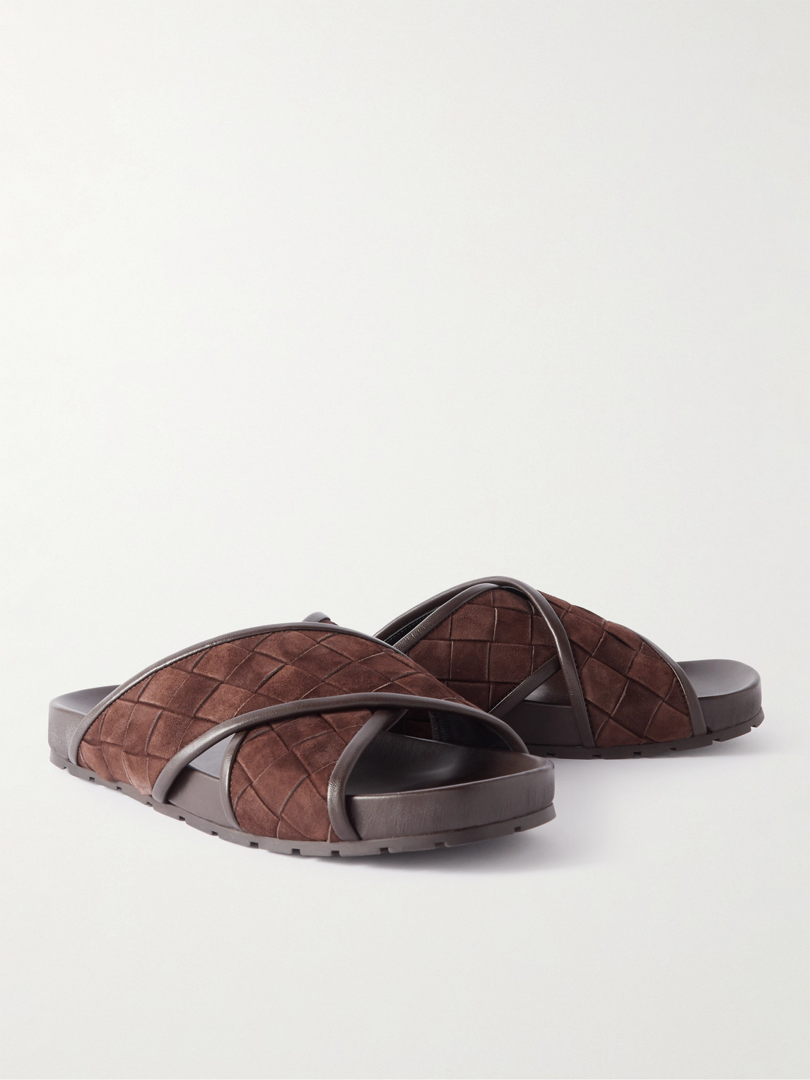 Shop Bottega Veneta Tarik Intrecciato Suede Sandals In Brown