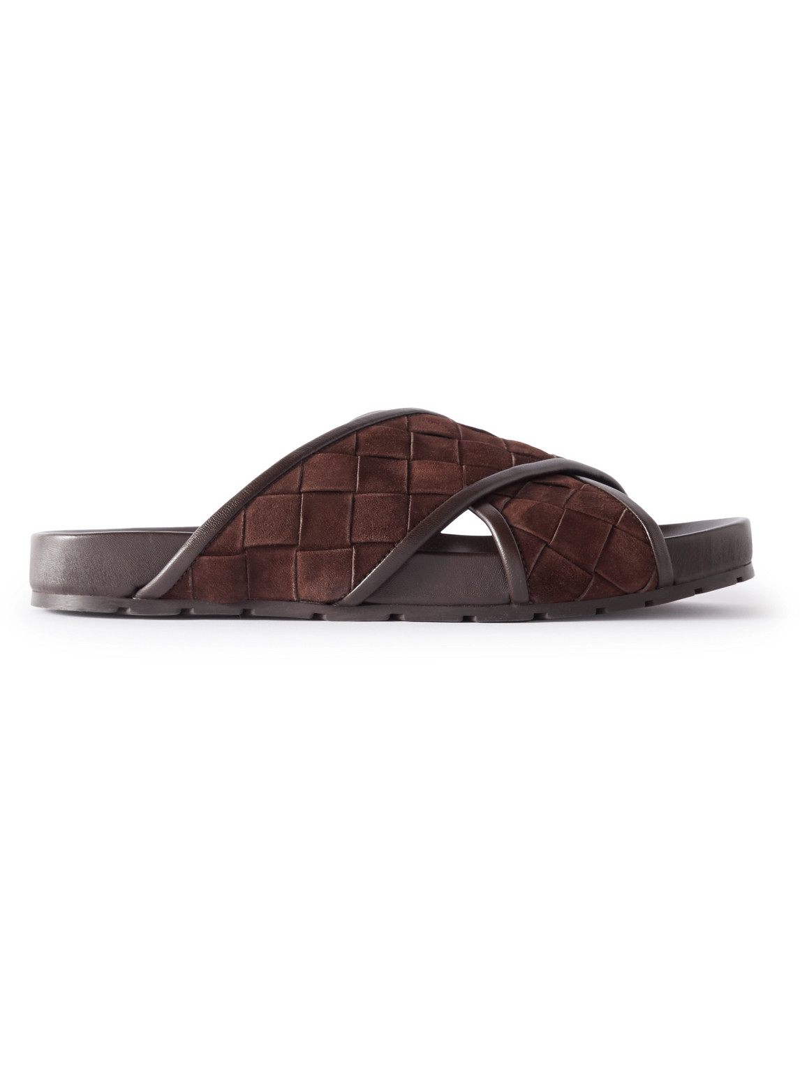 Shop Bottega Veneta Tarik Intrecciato Suede Sandals In Brown