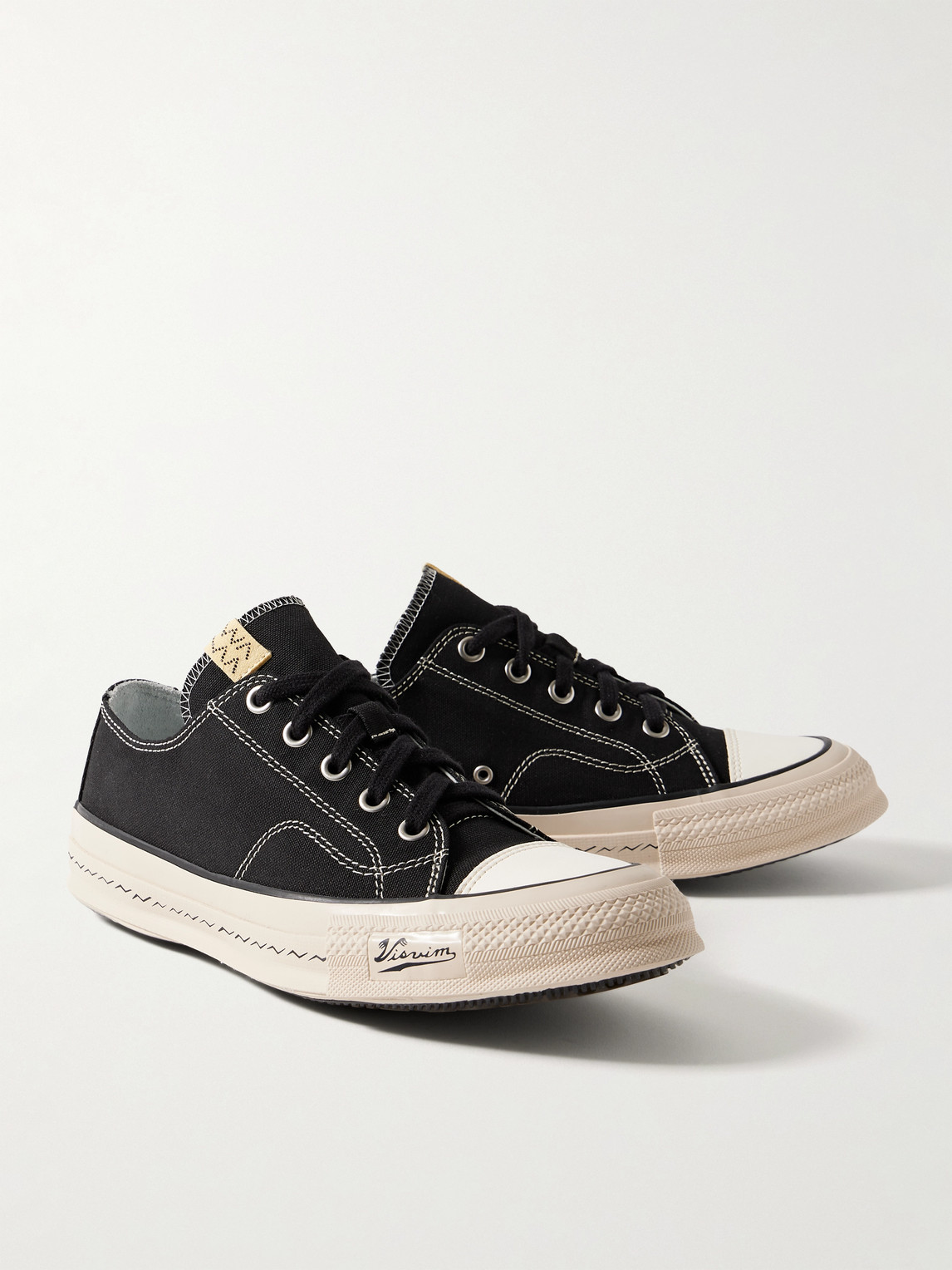 Shop Visvim Skagway L.t. Lo Leather-trimmed Canvas Sneakers In Black
