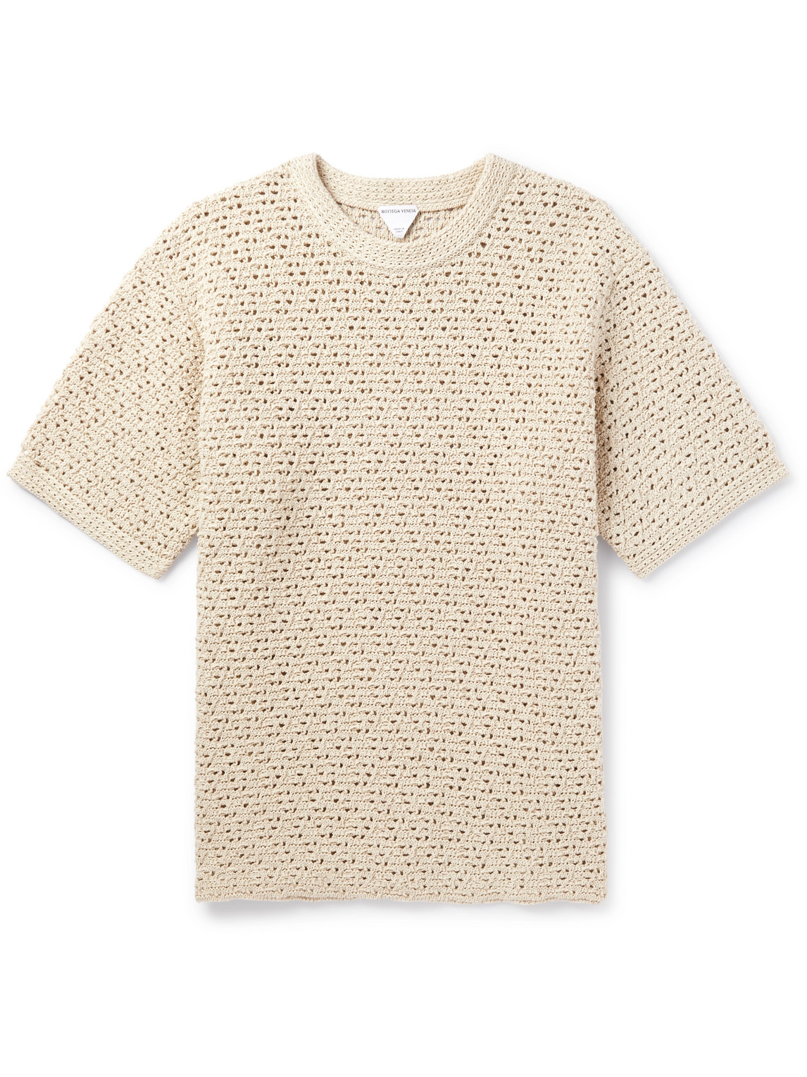 Bottega Veneta Cotton Crochet T-shirt In Bone,cloud