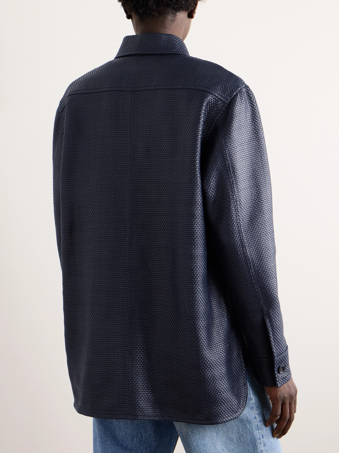 Shop Bottega Veneta Intrecciato Leather Shirt In Blue