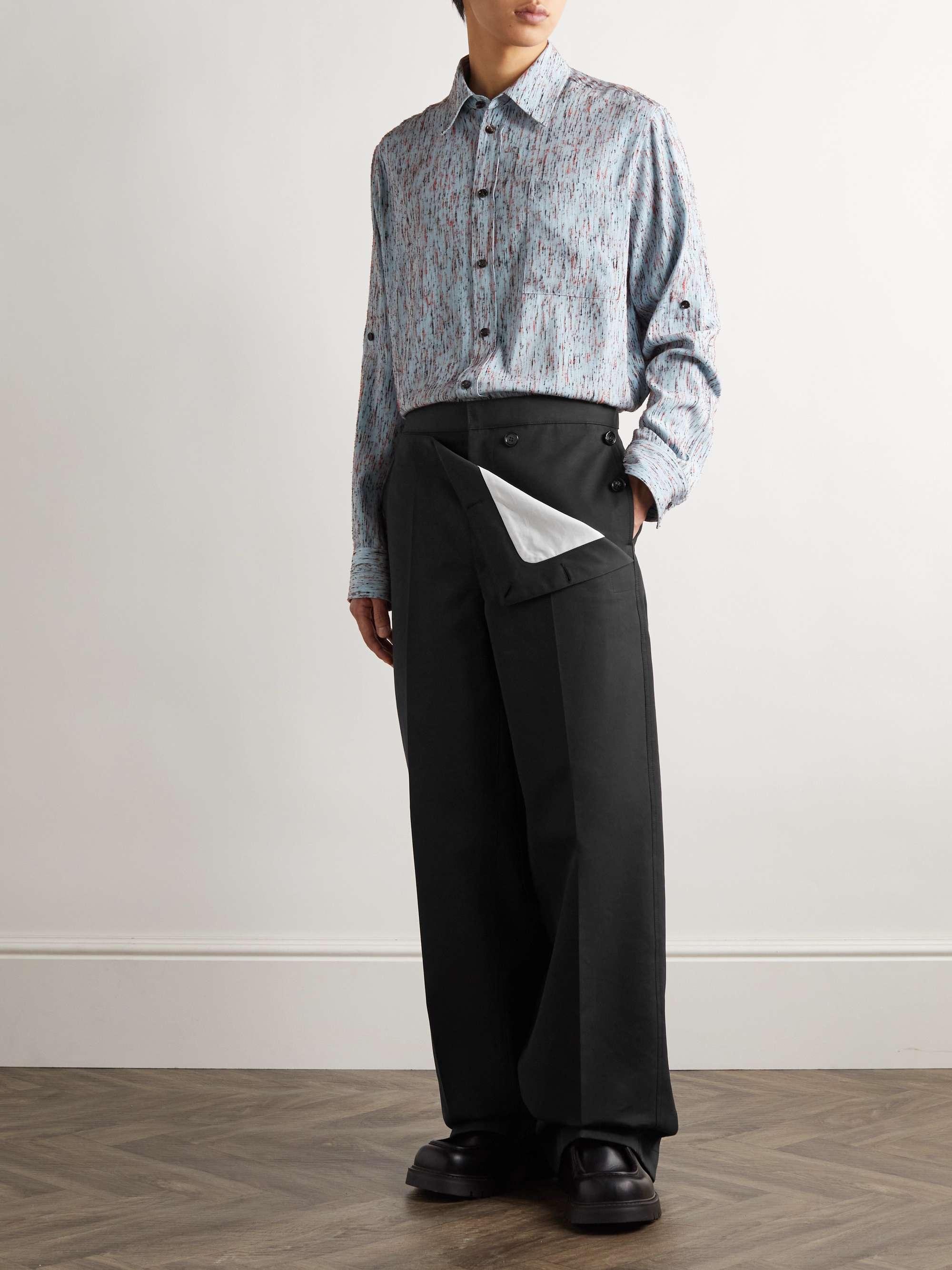 Wide-Leg Layered Cotton Trousers Wide-Leg Layered Cotton Trousers
