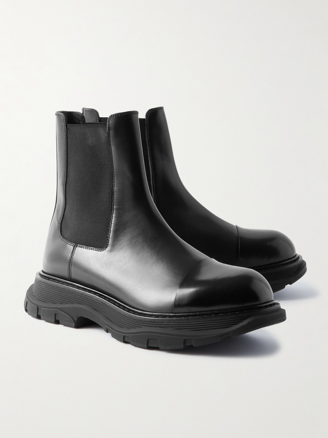 Shop Alexander Mcqueen Tread Exaggerated-sole Leather Chelsea Boots In Black