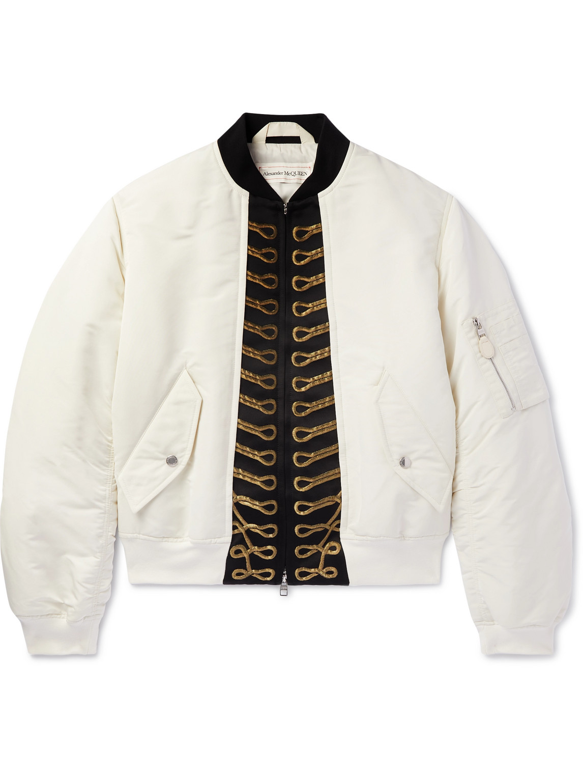 Alexander Mcqueen Embroidered Shell Bomber Jacket In White