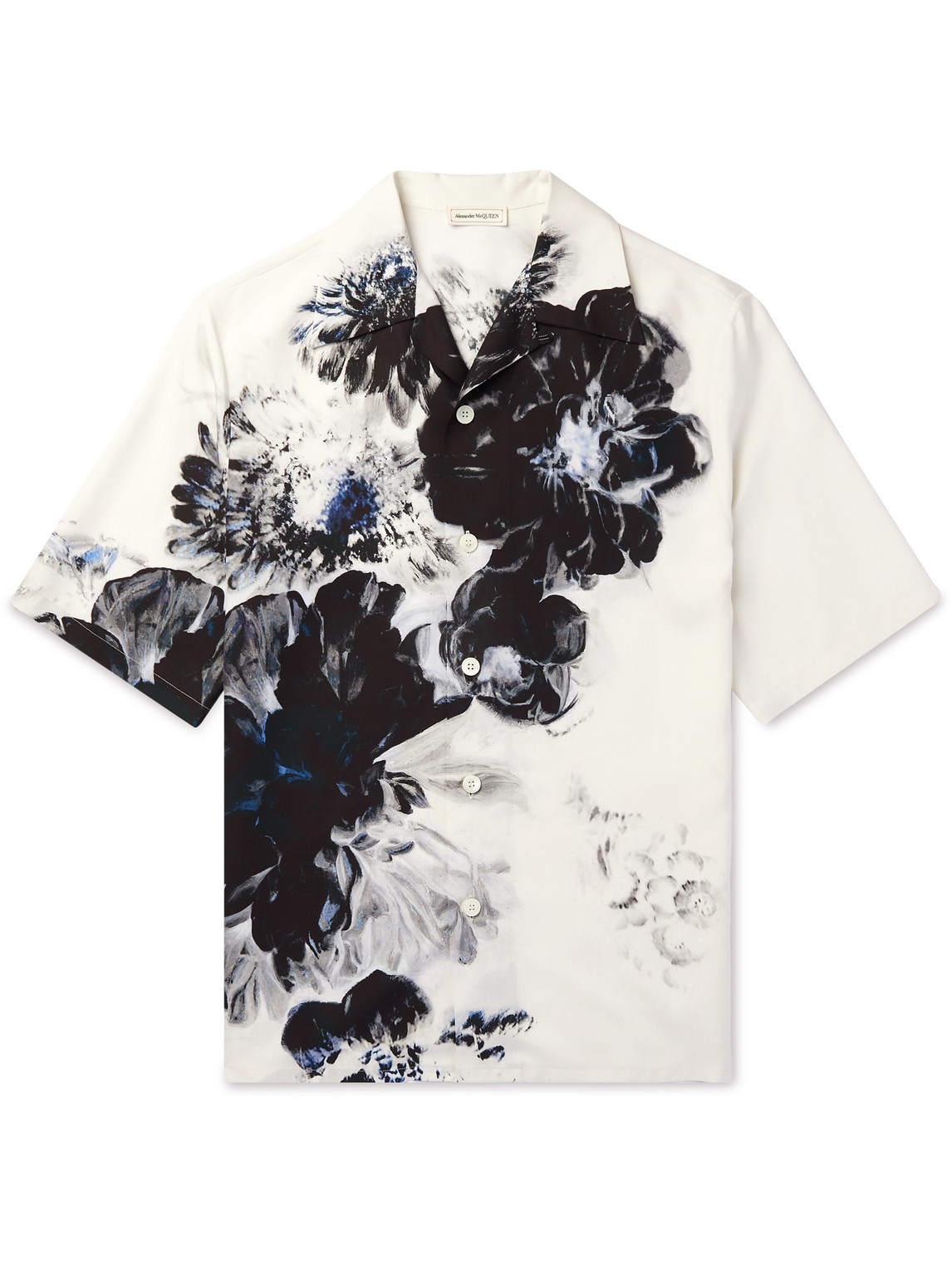 Alexander Mcqueen Convertible-collar Floral-print Silk Shirt In White