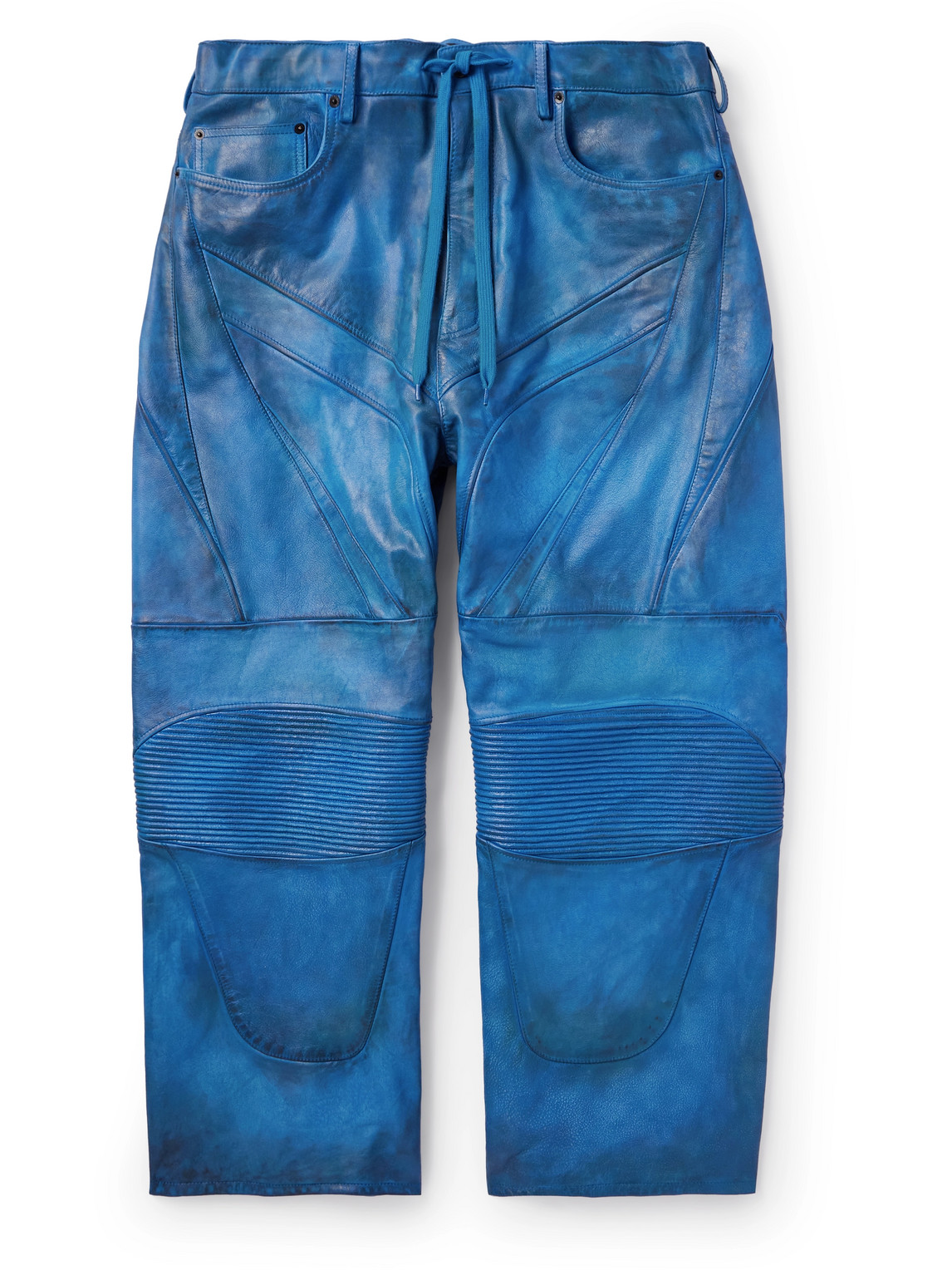 Biker Wide-Leg Panelled Leather Drawstring Trousers