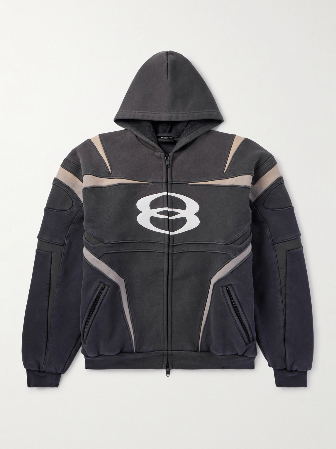 Balenciaga - Logo-Embroidered Panelled Cotton-Blend Zip-Up Hoodie