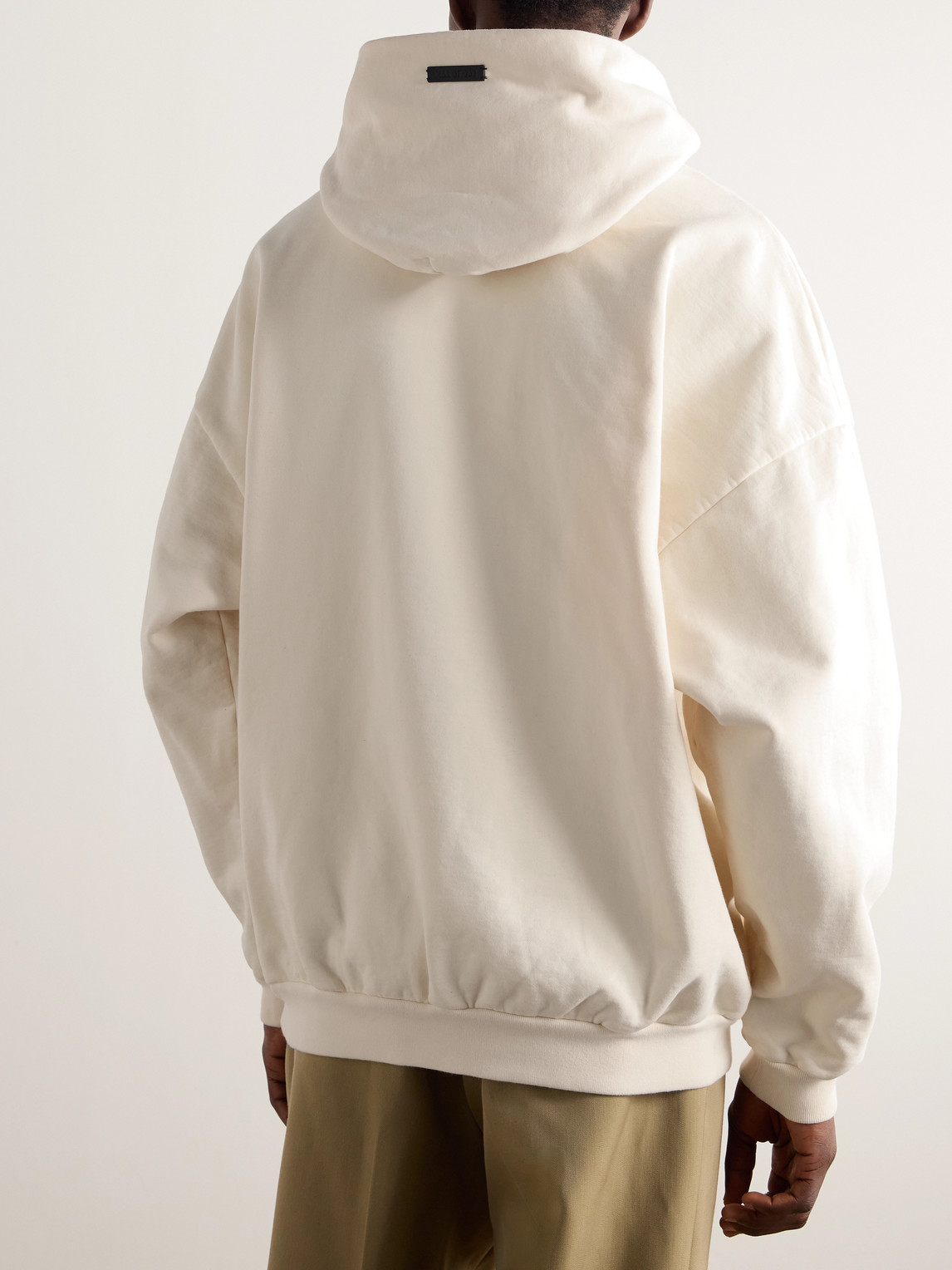 Shop Fear Of God Logo-appliquéd Cotton-jersey Hoodie In Neutrals