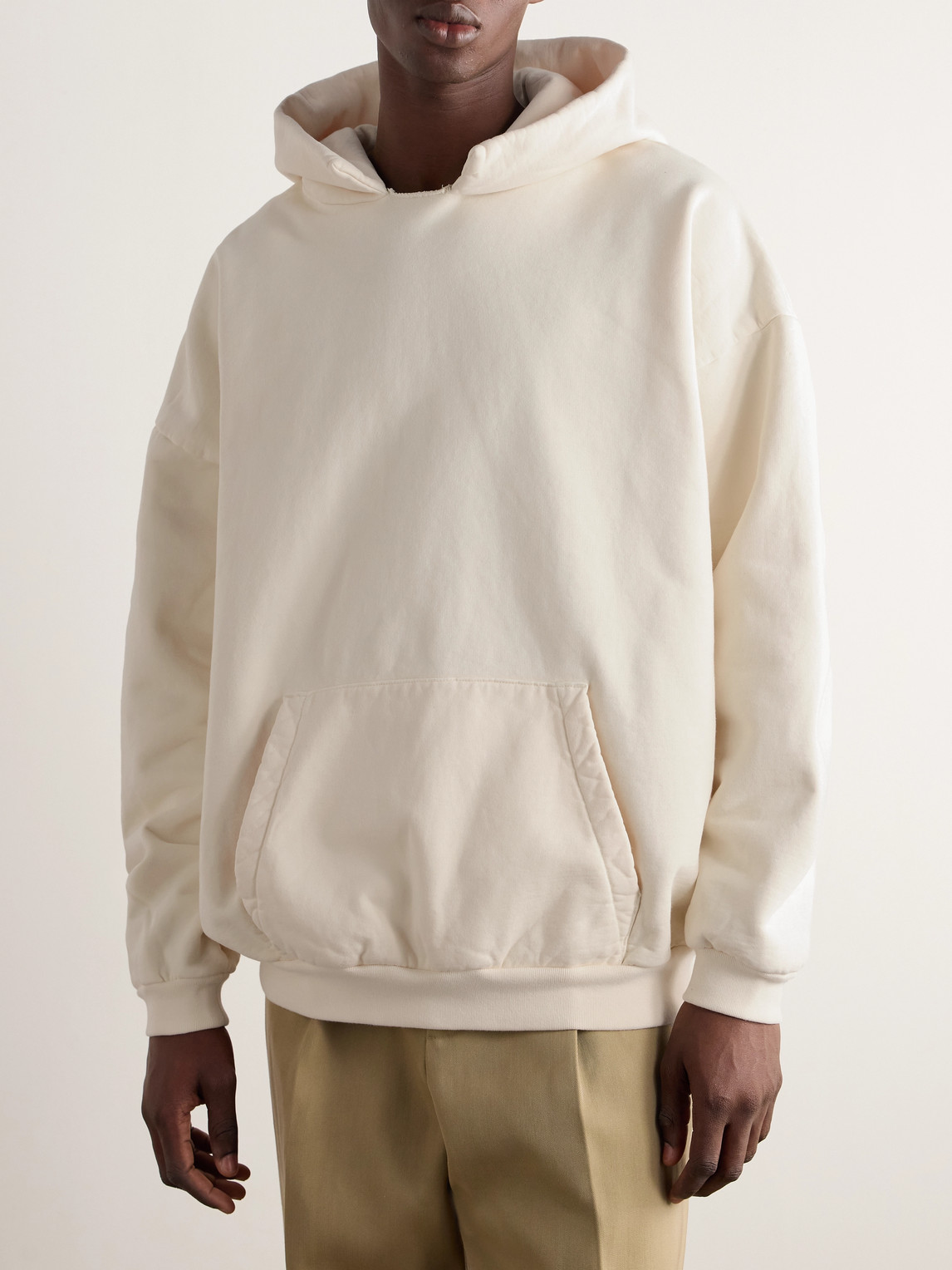 Shop Fear Of God Logo-appliquéd Cotton-jersey Hoodie In Neutrals