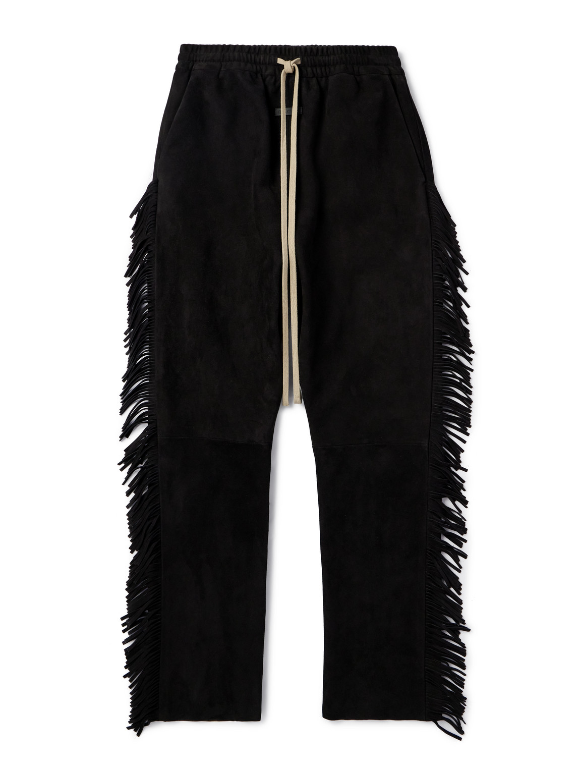 Fear Of God Forum Straight-leg Fringed Suede Drawstring Trousers In Black