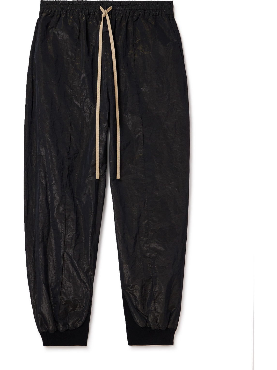 Fear Of God Tapered Logo-appliquéd Crinkled-shell Sweatpants In Black