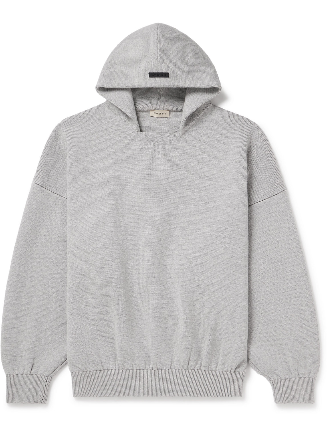 Fear Of God Logo-appliquéd Intarsia-knit Virgin Wool-blend Hoodie In Gray