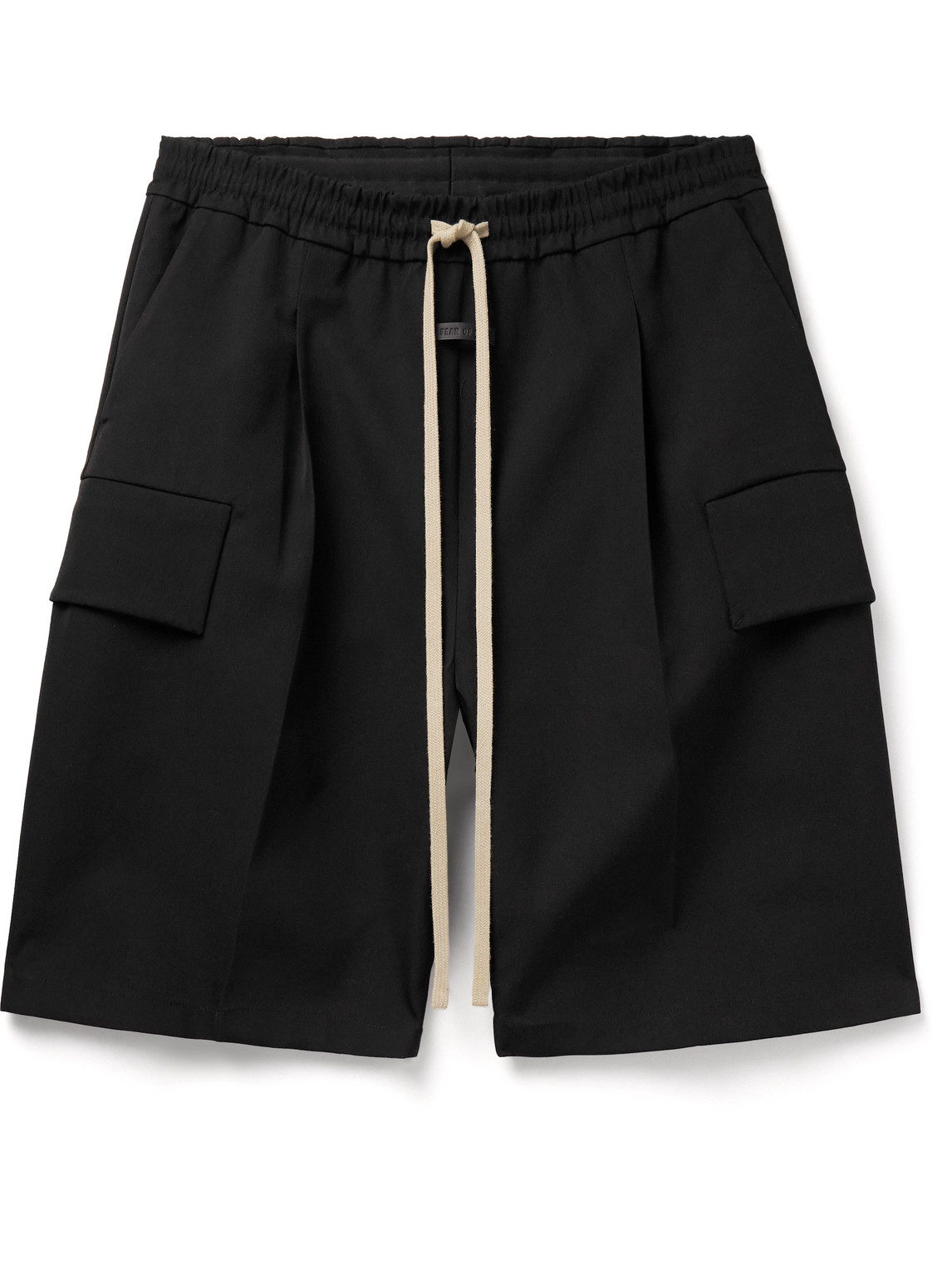 Fear Of God Straight-leg Pleated Wool And Cotton-blend Twill Drawstring Cargo Shorts In Black