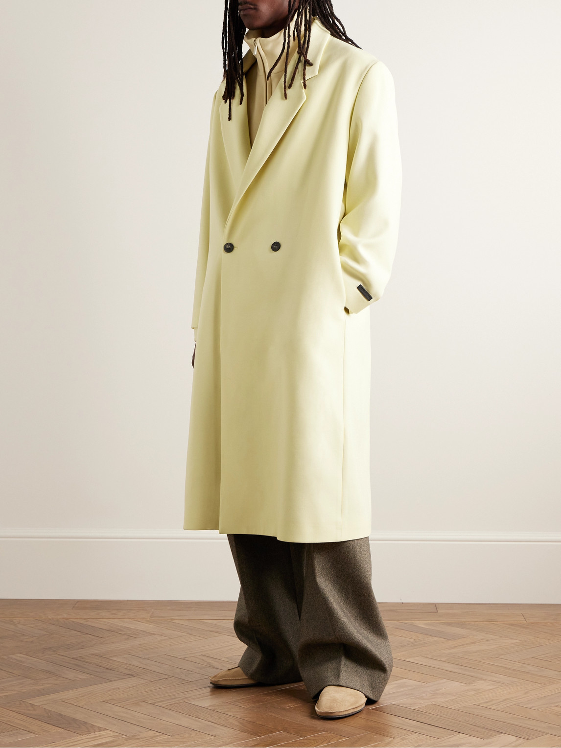 Shop Fear Of God Double-breasted Wool Overcoat In Yellow