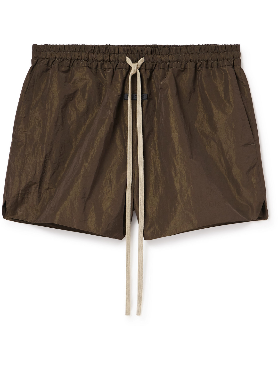 Fear Of God Logo-appliquéd Crinkled-shell Drawstring Shorts In Brown
