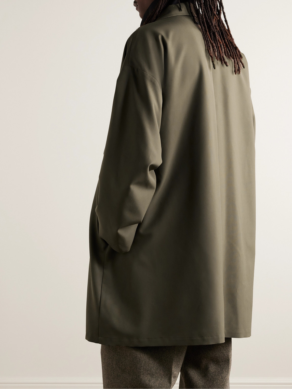 Shop Fear Of God Virgin Wool-crepe Trench Coat In Green