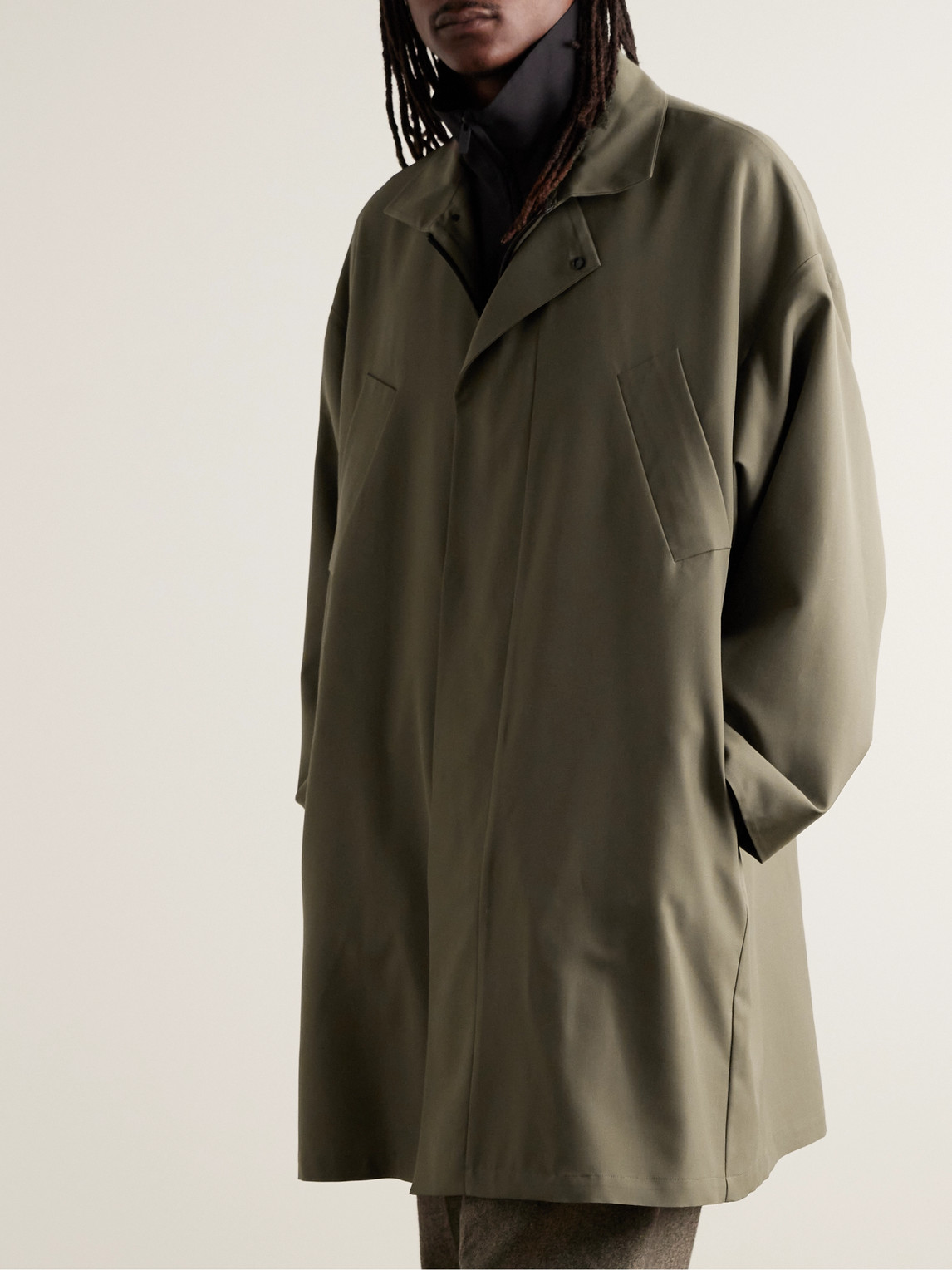 Shop Fear Of God Virgin Wool-crepe Trench Coat In Green