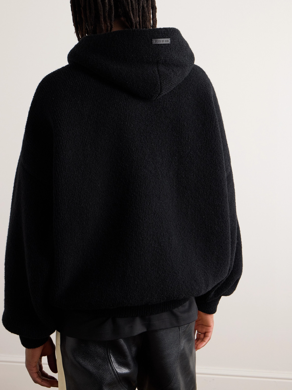 Shop Fear Of God Intarsia-knit Virgin Wool-blend Bouclé Hoodie In Black