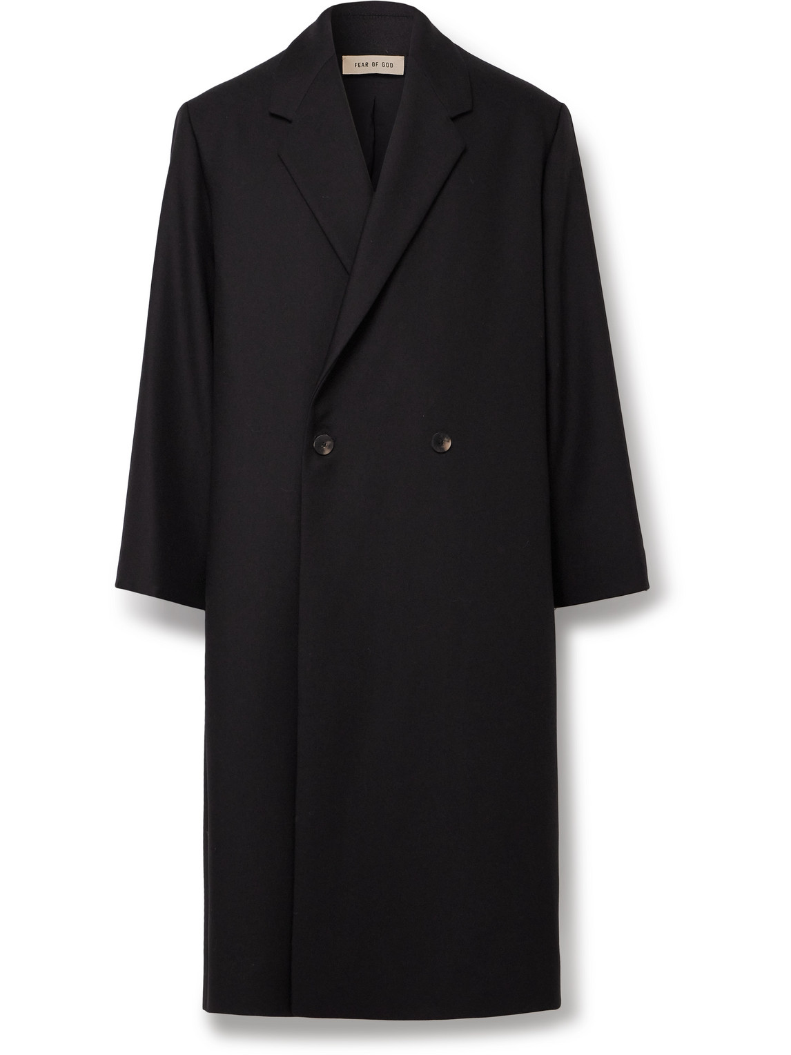 Fear Of God Double Breasted Wool Gabardine Overcoat In Black
