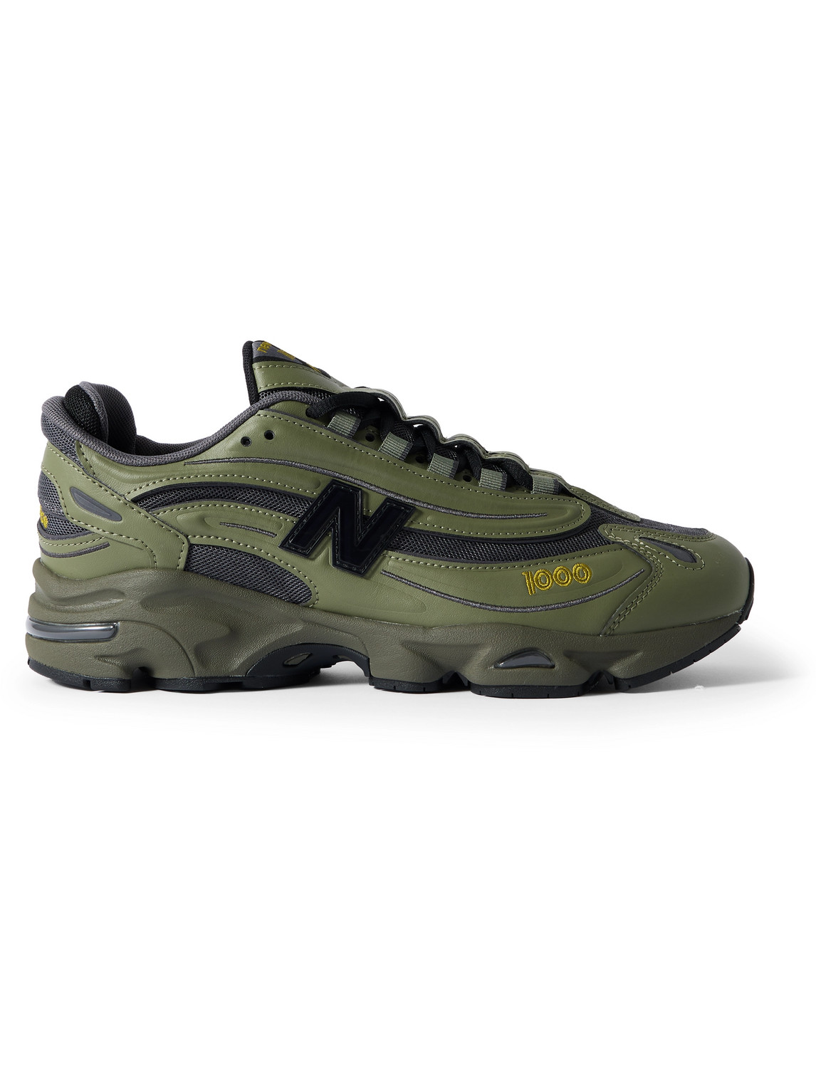 M1000 Embroidered Faux Leather and Mesh Sneakers
