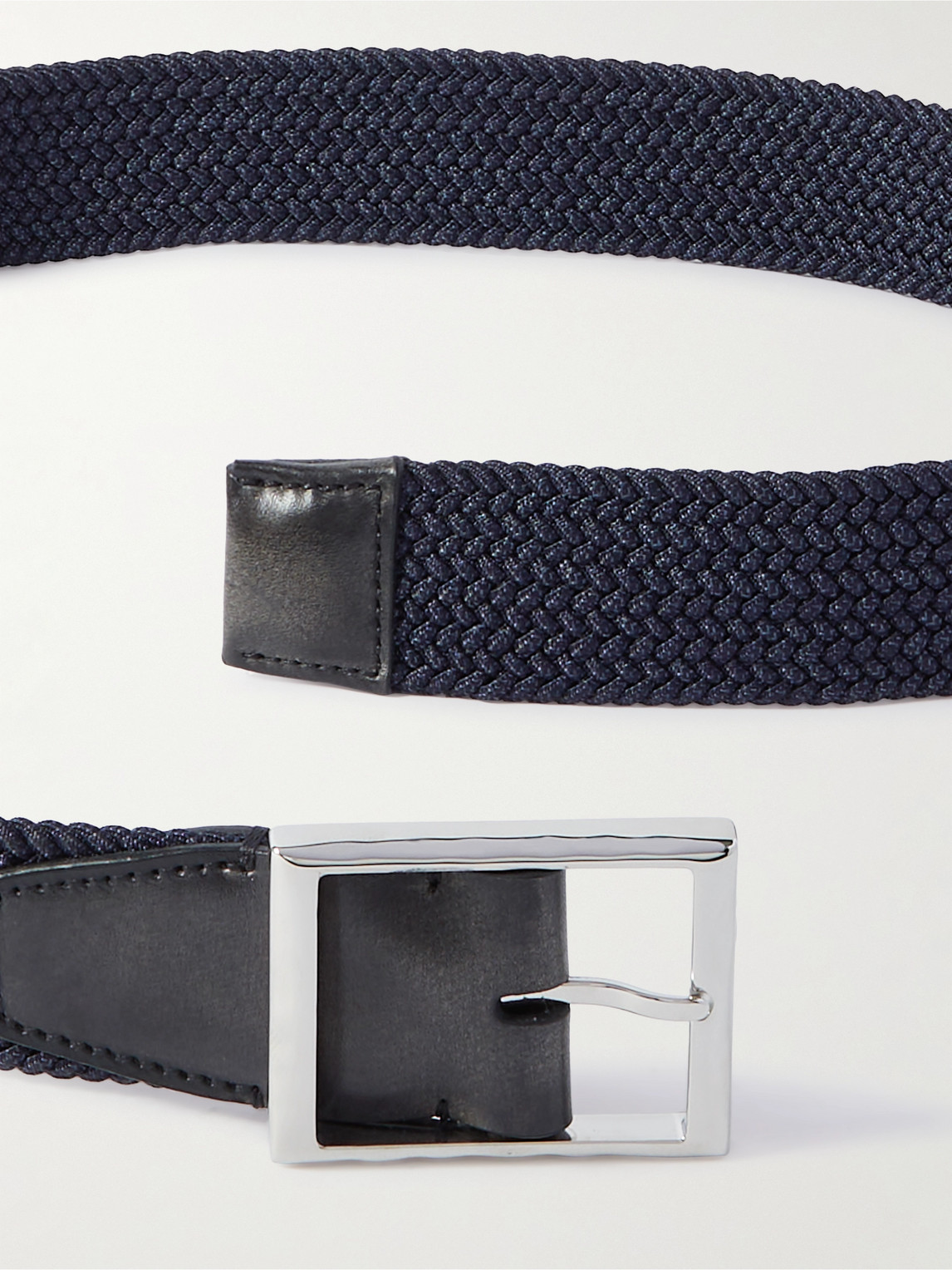 Shop Berluti 3.5cm Venezia Leather-trimmed Woven Cord Belt In Blue