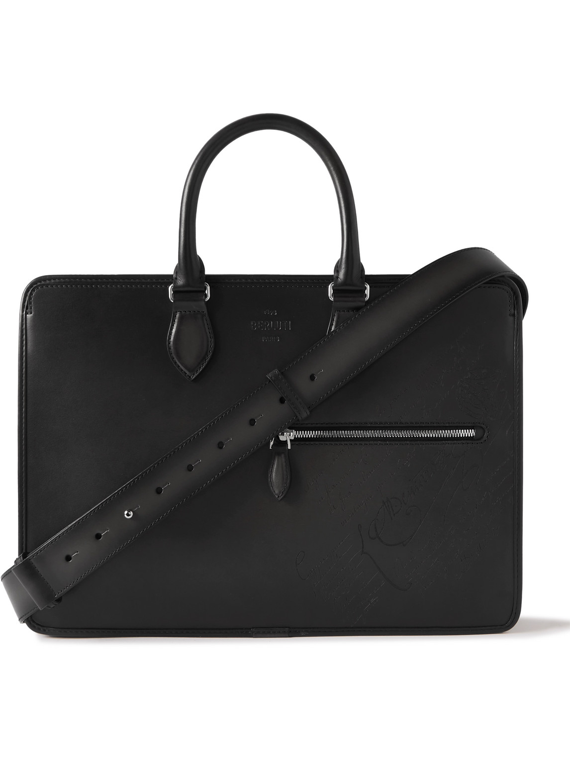 Shop Berluti 1 Jour Neo Scritto Venezia Leather Briefcase In Black