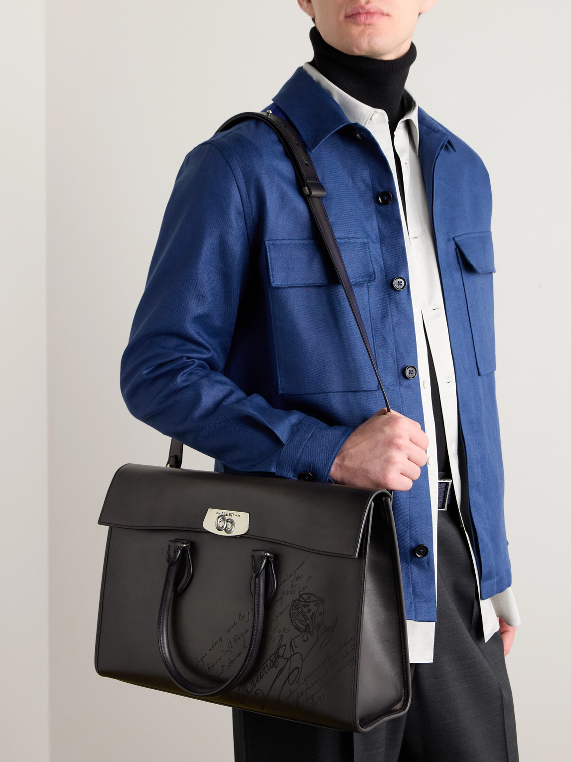 Shop Berluti E'mio Scritto Venezia Leather Briefcase In Black