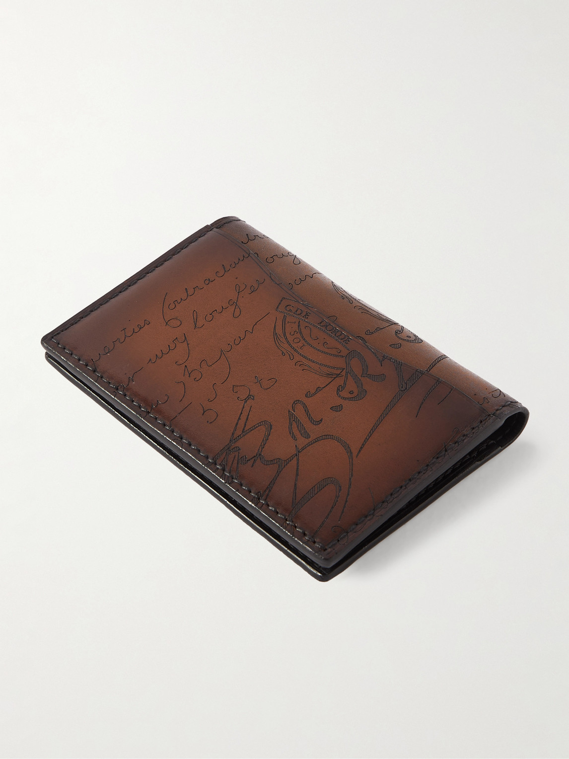 Shop Berluti Jagua Neo Scritto Venezia Leather Bifold Cardholder In Brown