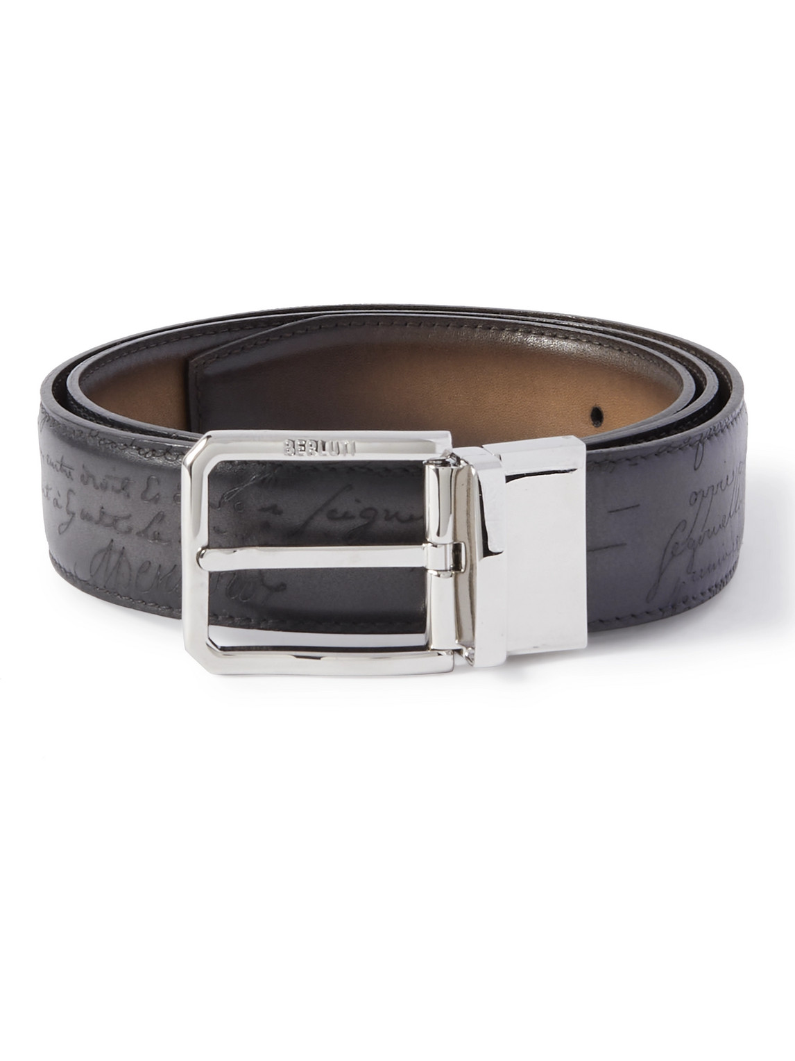 Berluti Scritto 3.5cm Reversible Venezia Leather Belt In Blue