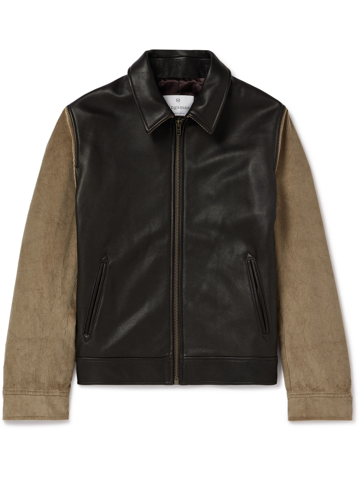 Kingsman Argylle Corduroy And Full-grain Leather Jacket In Brown
