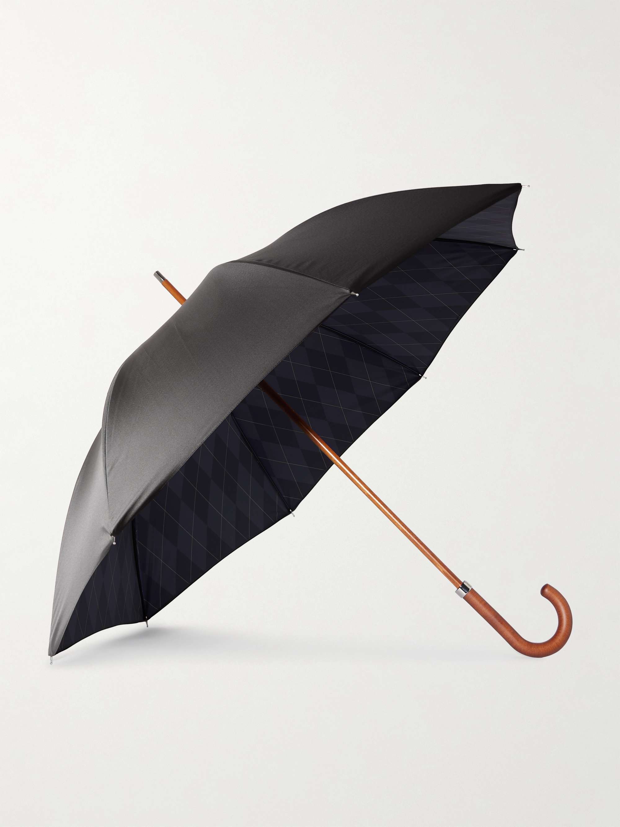 BURBERRY Checked Shell and Leather Umbrella for Men | MR PORTER